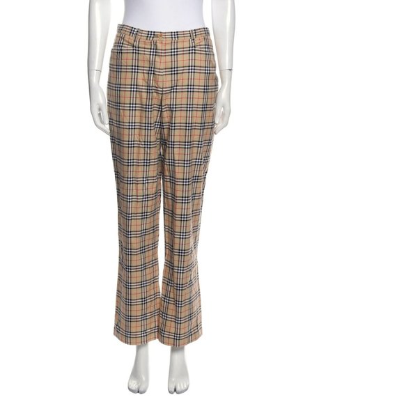 BURBERRY Plaid Print Wide Leg Pants Size: M - Picture 2 of 8